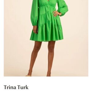 Trina Turk Green Cotton A-Line Large Make Merry Dress NWOT